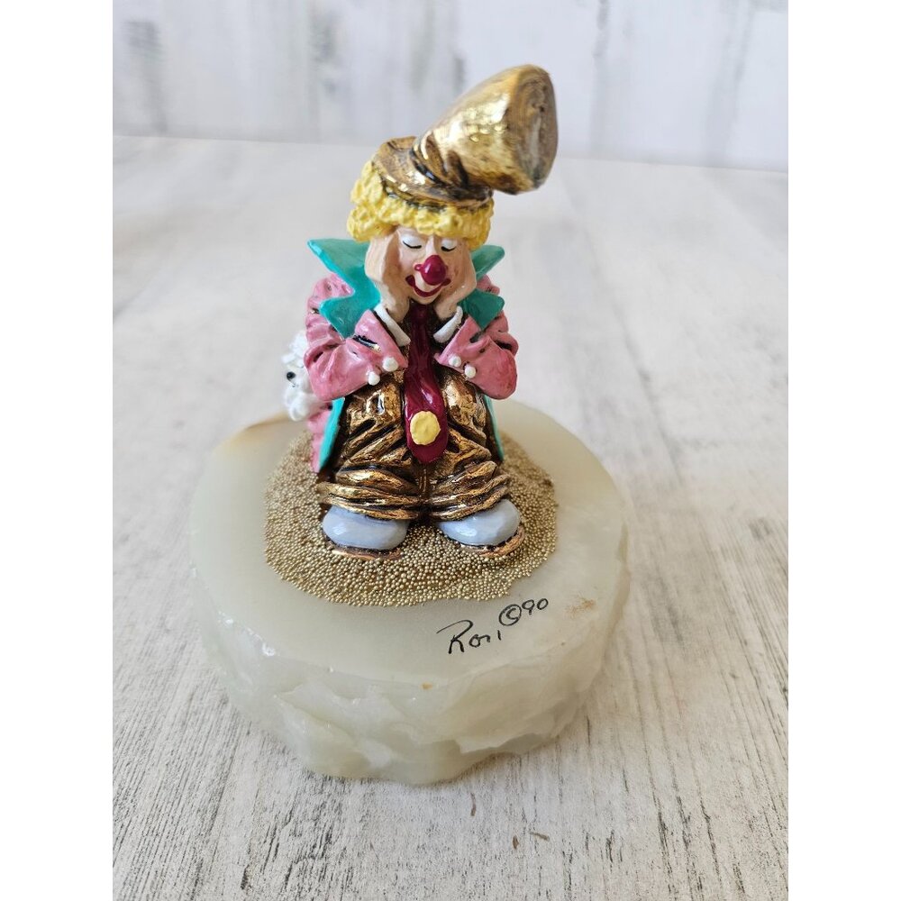 Ron‎ Lee clown sad dog vintage 1990 gold figurine statue